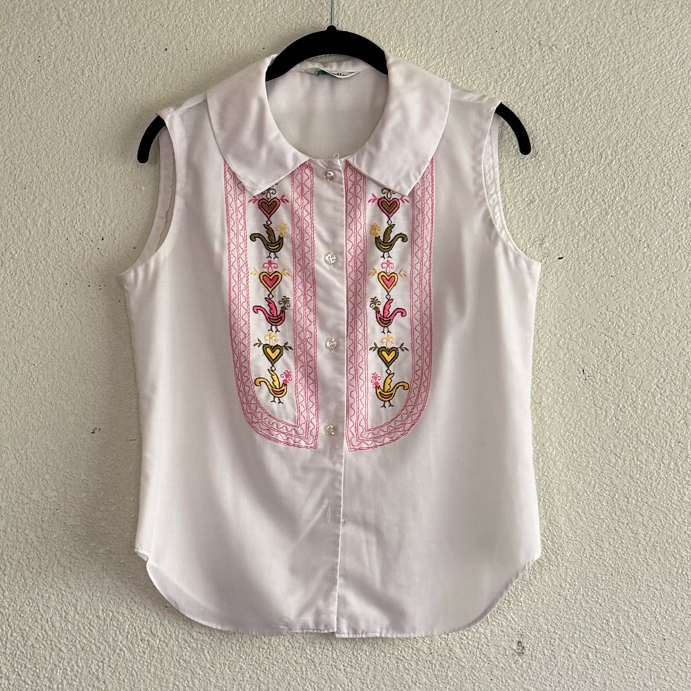Vintage Majestic Top Size XS Floral Peacock Heart Button Down Farmhouse Cottage